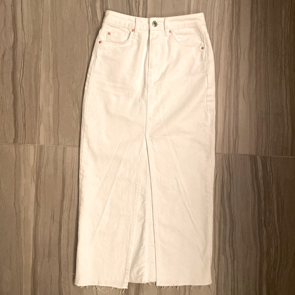 Stradivarius White Denim Maxi Skirt